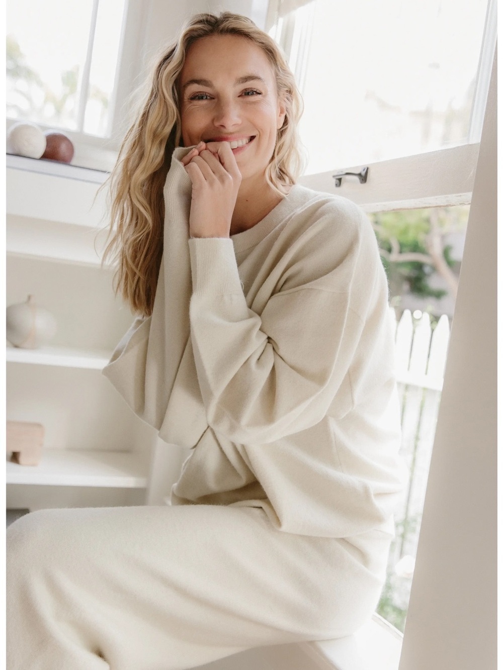 Jenni Kayne Ivory Cashmere Blend Oversized Crewneck Tunic Lightweight Sweater XL